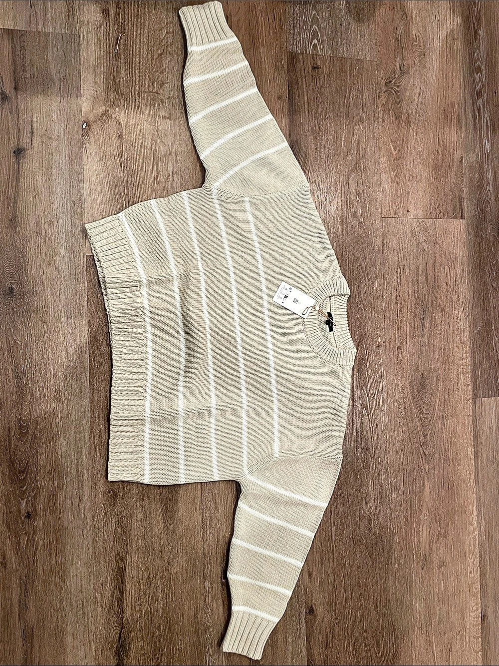 quince 100% Organic Cotton Striped Crew Sweater Beige Large
